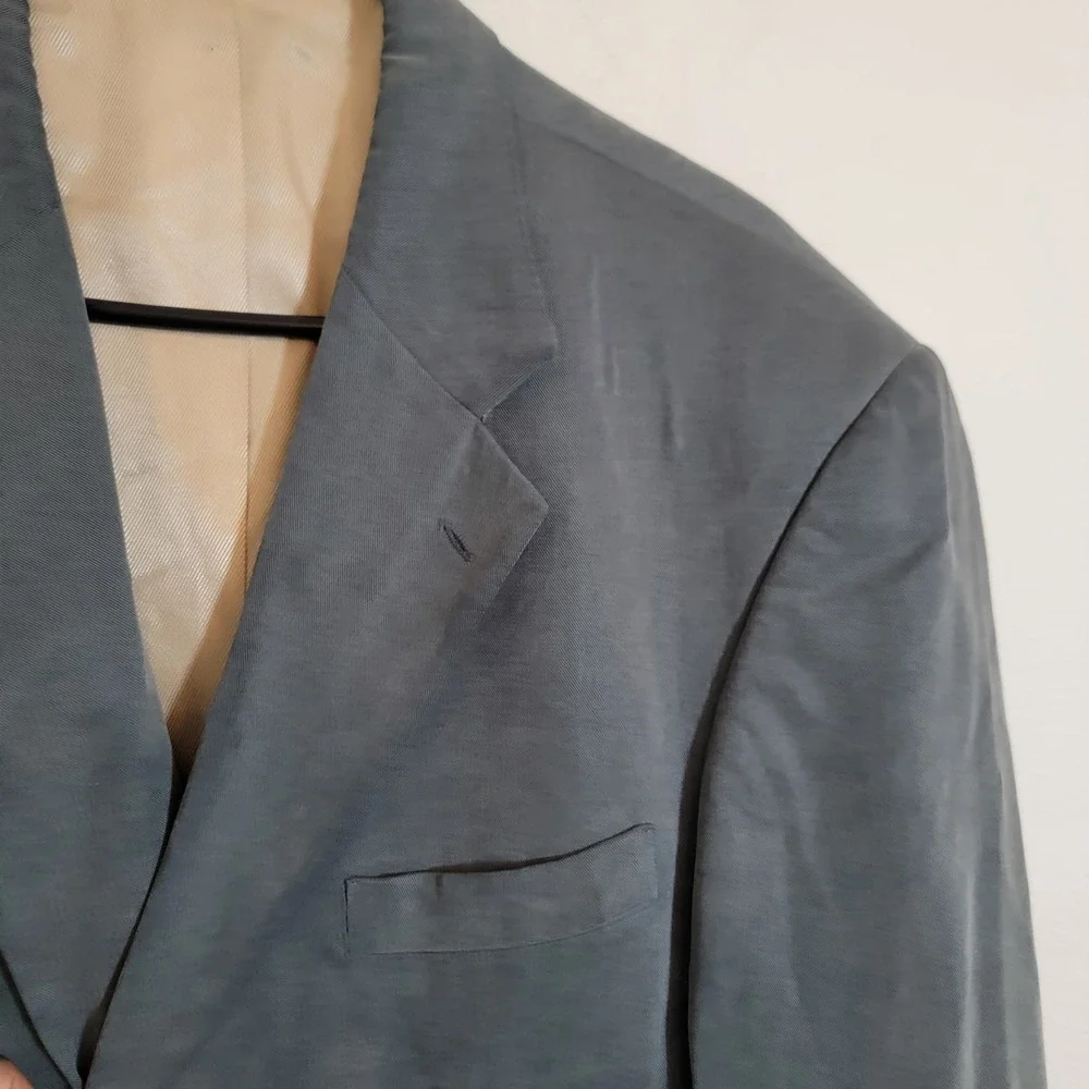 Oscar de la Renta Mens‎ 42R Blazer Slate Blue 100% Tencel 3-Button Jacket Suit